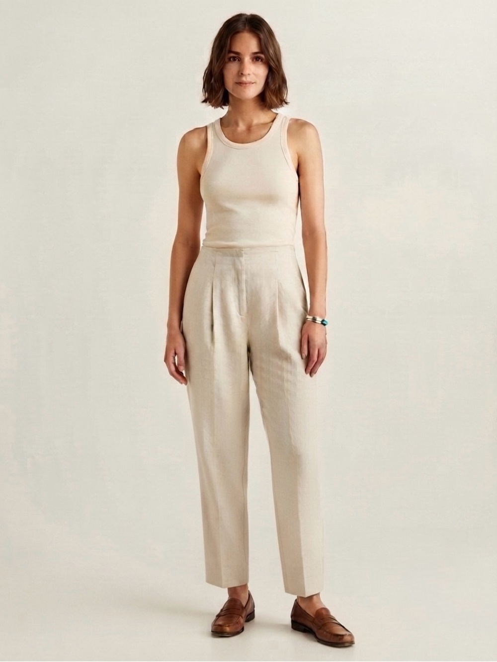 Benetton Vintage Y2K 00s Linen Straight Pants Lightweight Neutral High Waist 10